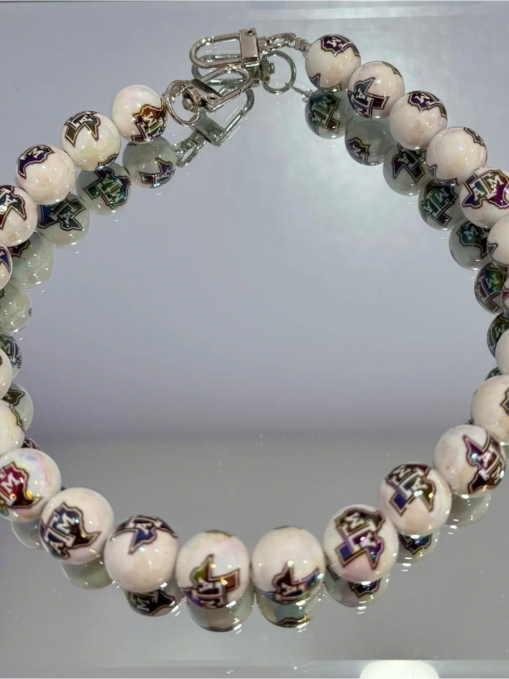 New White Bead Texas A&M Bag Chain 18 inches